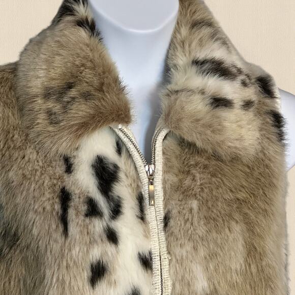 Lisa International Faux Fur Sweater Vest Size M Removable Collar Full Zip Chic - Picture 5 of 9